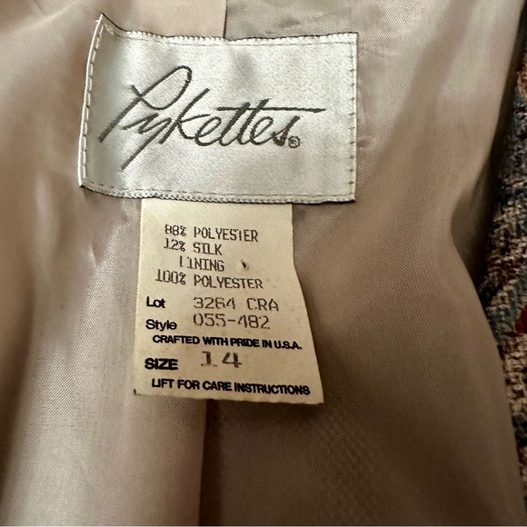 Pykettes Silk Blend Vtg Women Sz 14 80s Open Jacket Blazer Blue Brown Tapestry - Picture 3 of 9